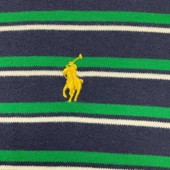 RALPH LAUREN POLO Custom Fit Polo Shirt Navy Blue Green Stripe sz Large Preppy - Picture 5 of 7